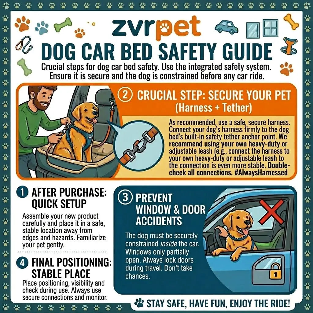 Zvrpet Fully Detachable and Washable Memory Foam Dog Car Seat with Adjustable Straps and Anti-Slip Bottom Cover for SUVs and Outdoor Use