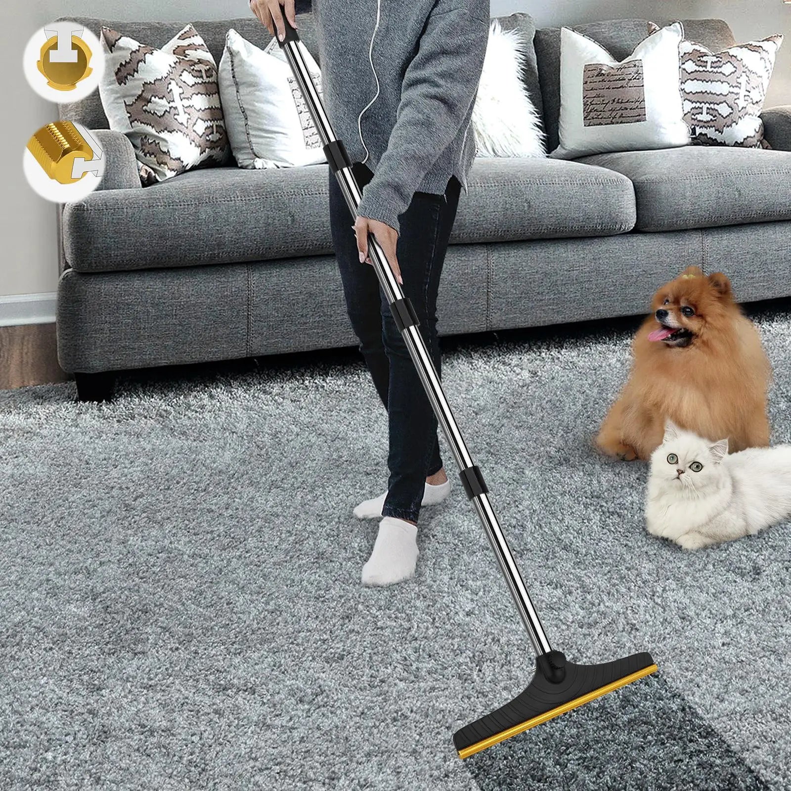 Adjustable Cat Hair Remover and Cleaning Brush with Hanging Ring - Effective Pet Hair Removal Tool for Carpets and Floors, Ideal for Valentine's Day Gift
