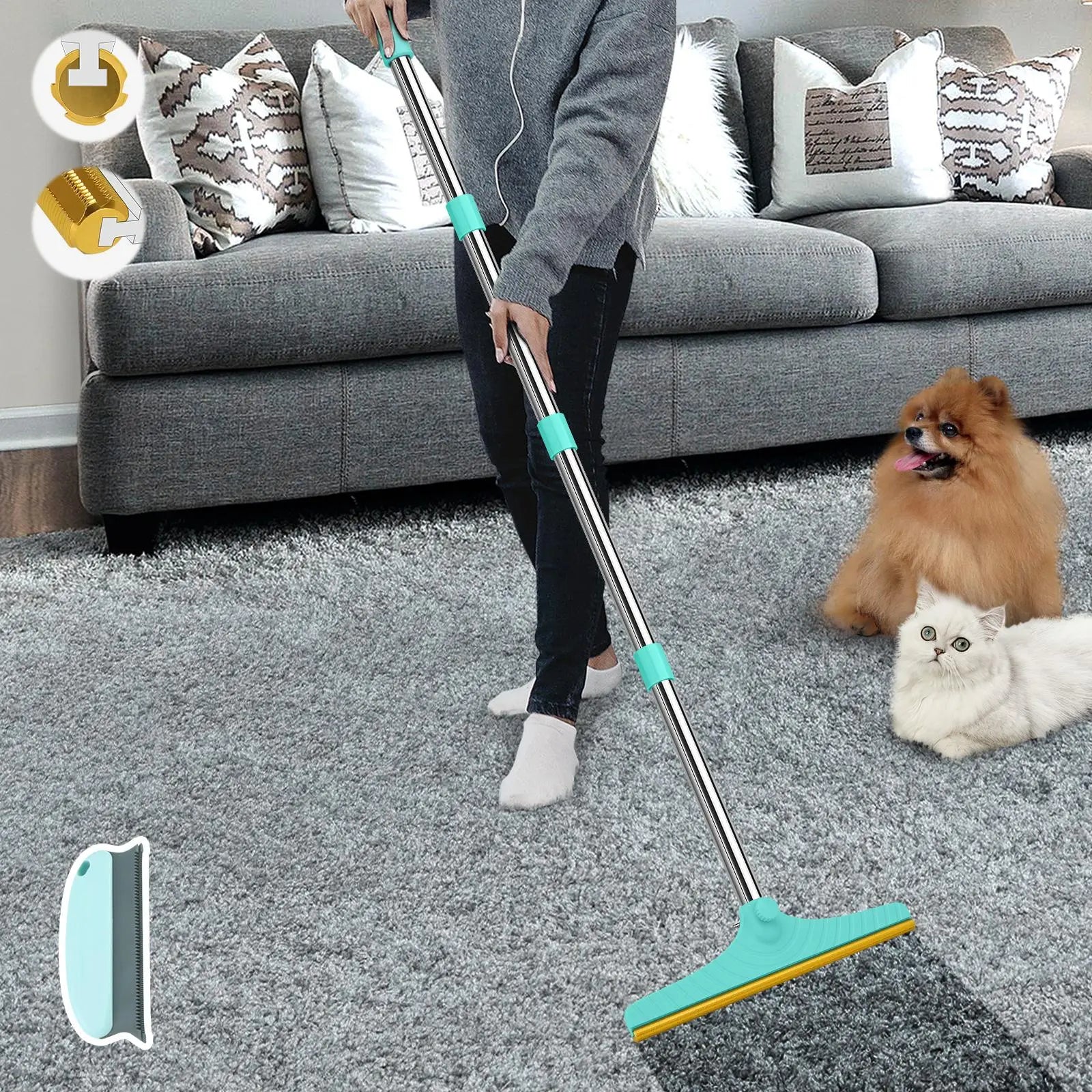 Adjustable Cat Hair Remover and Cleaning Brush with Hanging Ring - Effective Pet Hair Removal Tool for Carpets and Floors, Ideal for Valentine's Day Gift