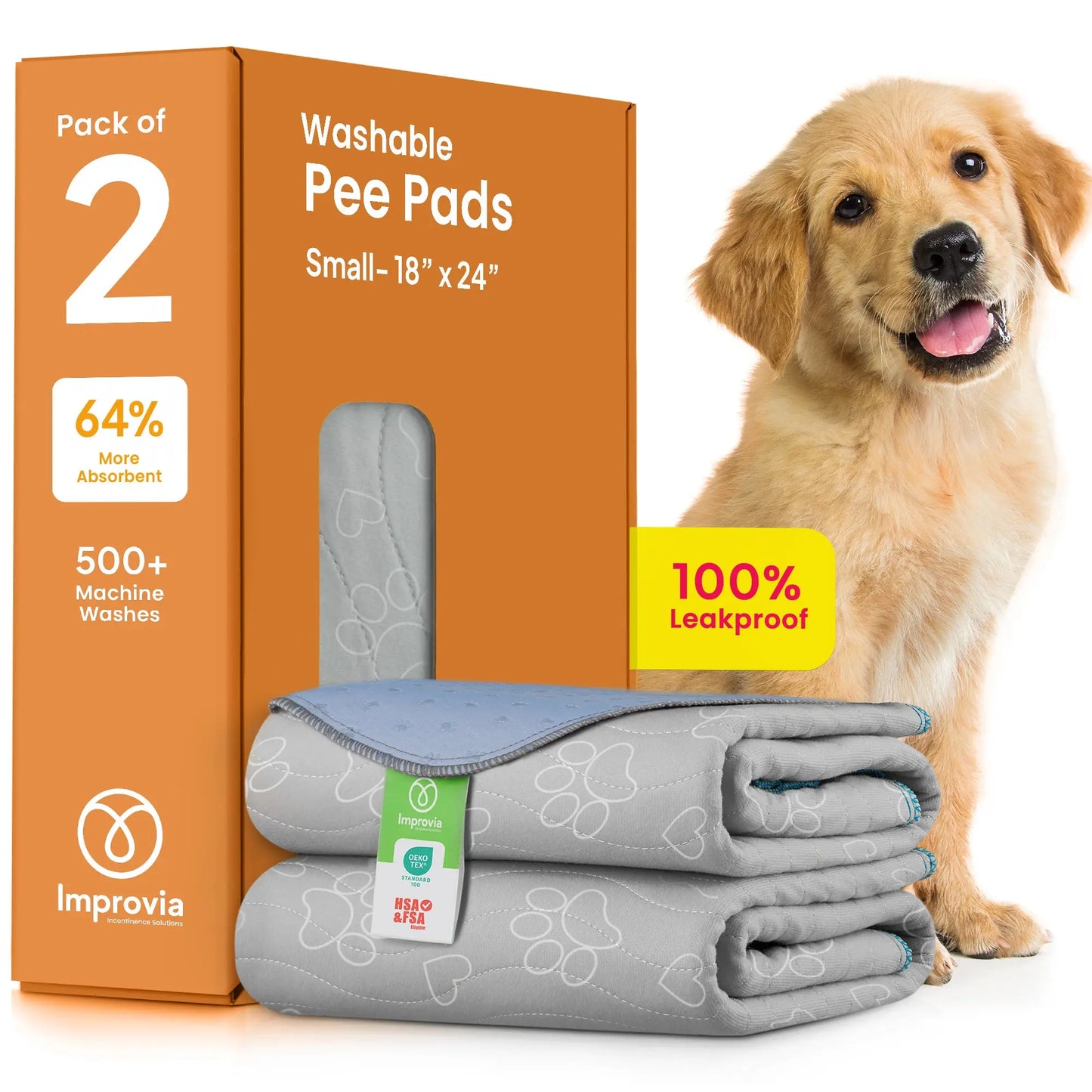 Improvia Washable Puppy Pads – Reusable Waterproof Dog Training Pads with High Absorbency, Quick-Drying & Leakproof Protection – Available in 4 Sizes