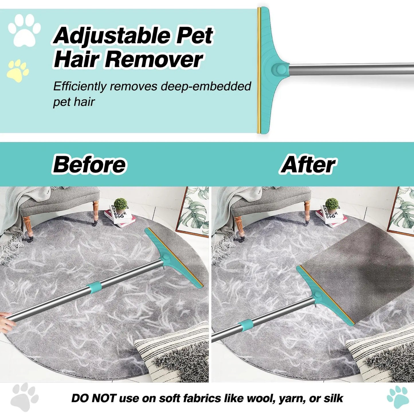 Adjustable Cat Hair Remover and Cleaning Brush with Hanging Ring - Effective Pet Hair Removal Tool for Carpets and Floors, Ideal for Valentine's Day Gift