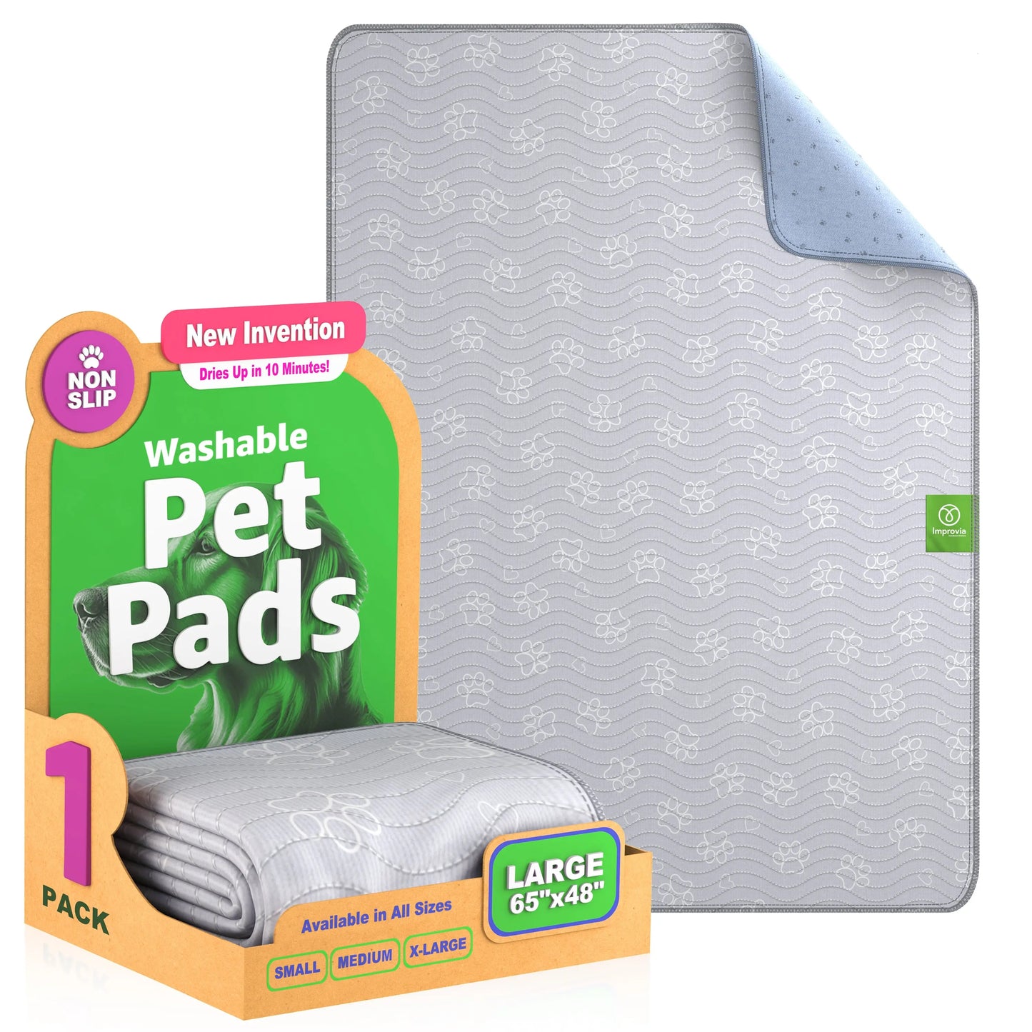 Improvia Washable Puppy Pads – Reusable Waterproof Dog Training Pads with High Absorbency, Quick-Drying & Leakproof Protection – Available in 4 Sizes