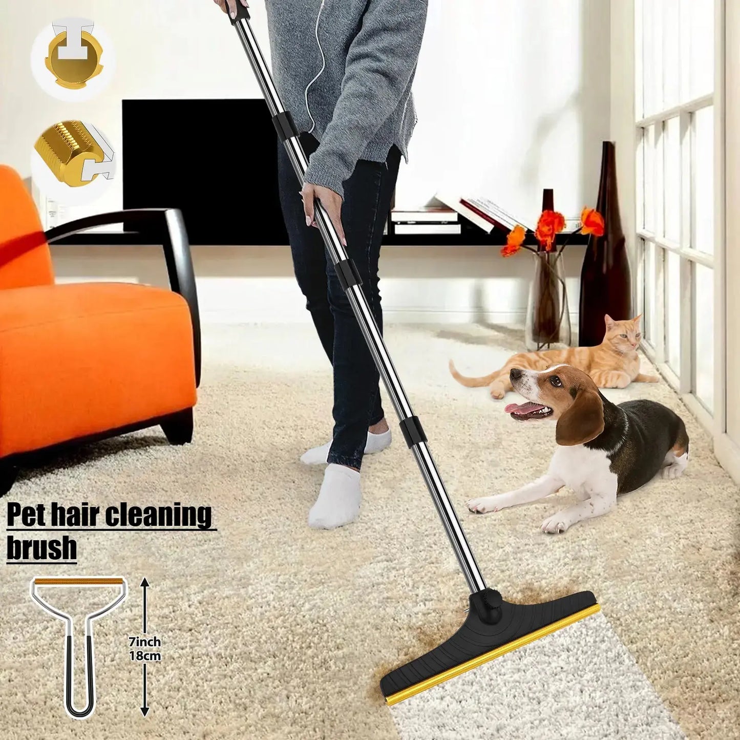 Adjustable Cat Hair Remover and Cleaning Brush with Hanging Ring - Effective Pet Hair Removal Tool for Carpets and Floors, Ideal for Valentine's Day Gift