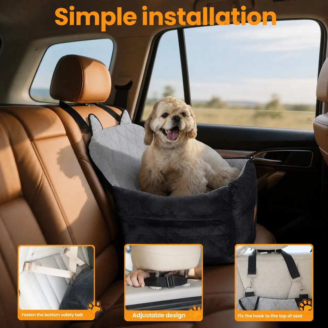 Zvrpet Fully Detachable and Washable Memory Foam Dog Car Seat with Adjustable Straps and Anti-Slip Bottom Cover for SUVs and Outdoor Use