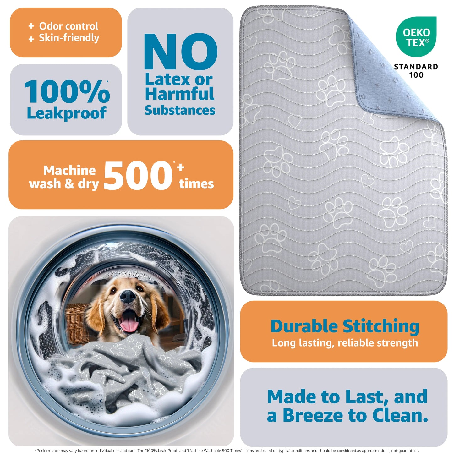 Improvia Washable Puppy Pads – Reusable Waterproof Dog Training Pads with High Absorbency, Quick-Drying & Leakproof Protection – Available in 4 Sizes