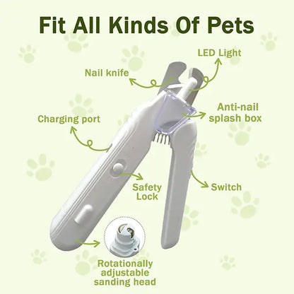Petlovers 2-in-1 Rechargeable Electric Nail Clipper and Grinder for Dogs and Cats - Ultra Quiet Design for All Sizes