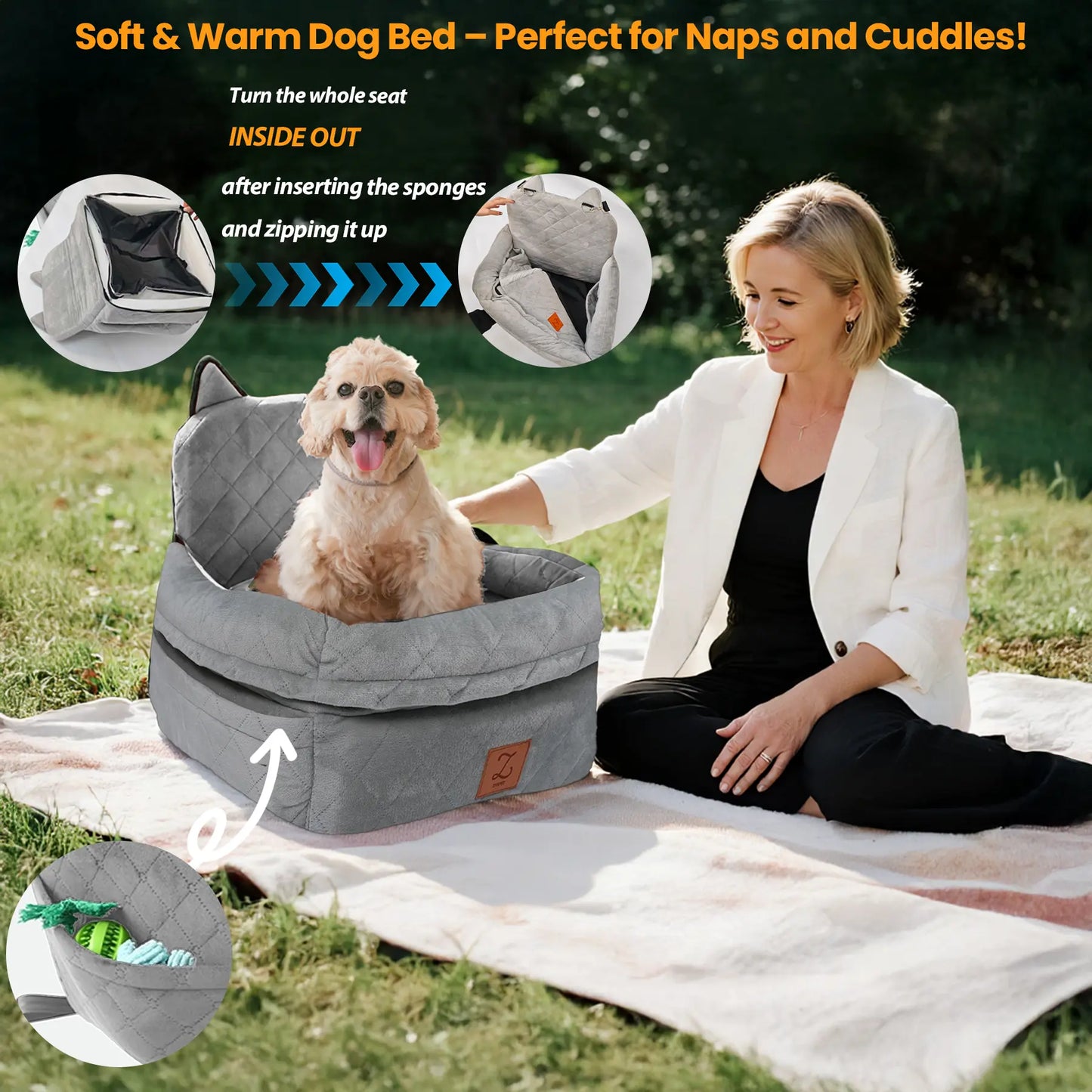 Zvrpet Fully Detachable and Washable Memory Foam Dog Car Seat with Adjustable Straps and Anti-Slip Bottom Cover for SUVs and Outdoor Use