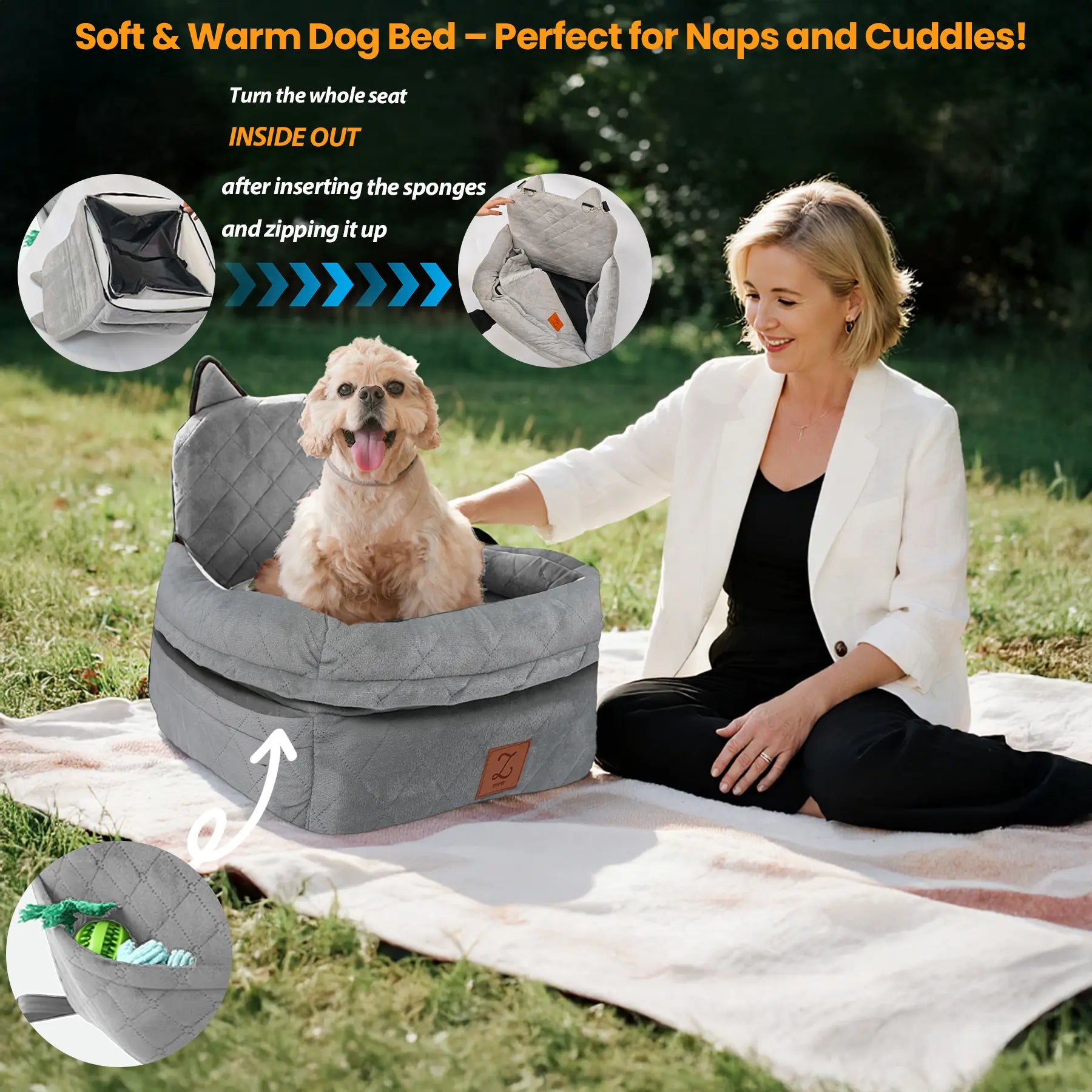 Zvrpet Fully Detachable and Washable Memory Foam Dog Car Seat with Adjustable Straps and Anti-Slip Bottom Cover for SUVs and Outdoor Use