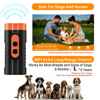 Ultrasonic Dog Bark Deterrent Training Device - Rechargeable, Dual Emitters, 50Ft Range, 25Khz Frequency, Flashlight Feature, Portable Design, Complete Kit for Indoor and Outdoor Behavior Management