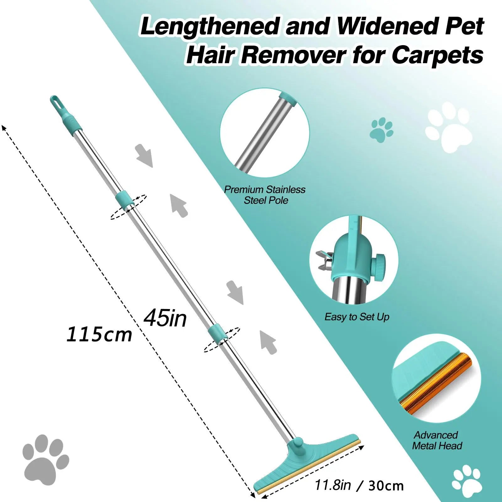 Adjustable Cat Hair Remover and Cleaning Brush with Hanging Ring - Effective Pet Hair Removal Tool for Carpets and Floors, Ideal for Valentine's Day Gift