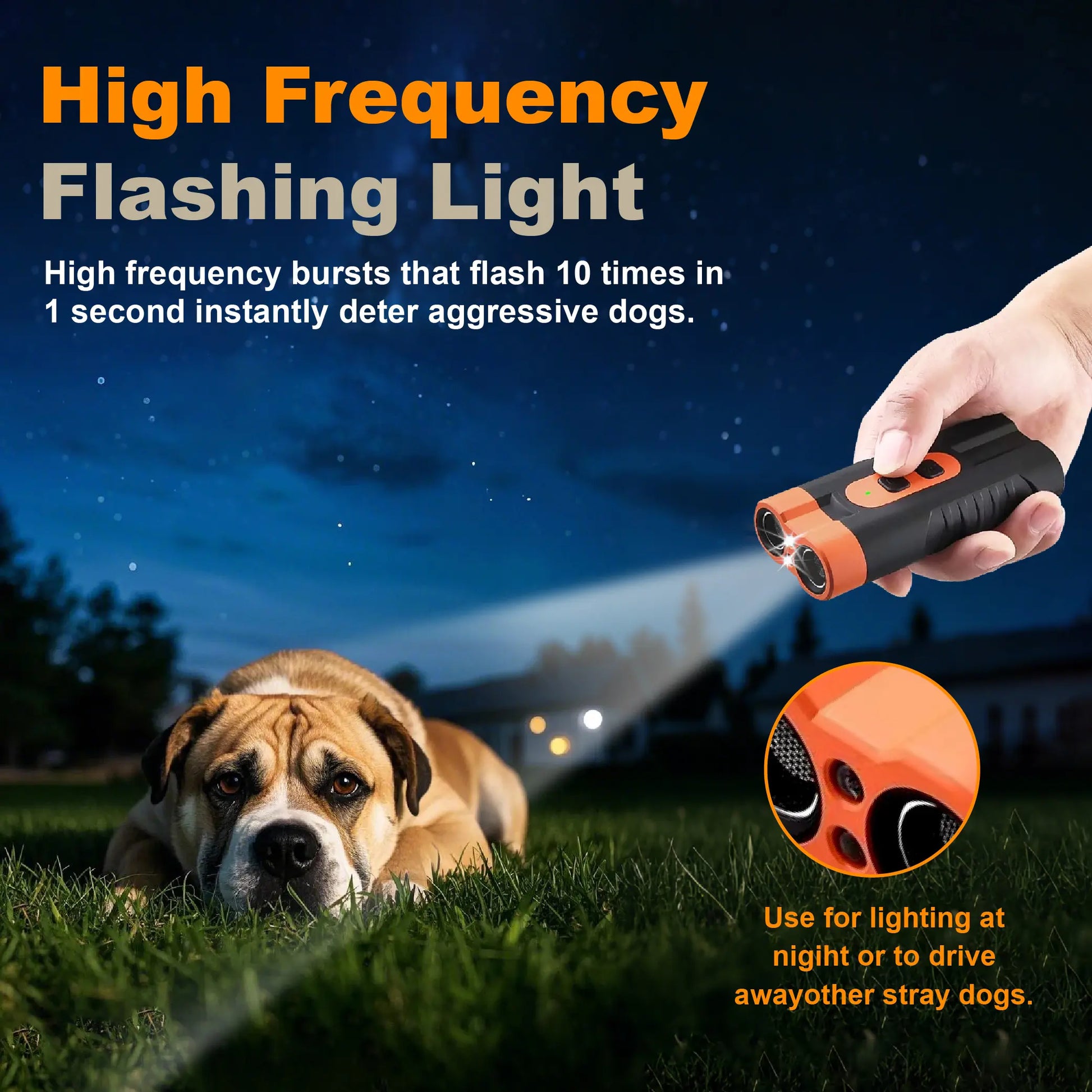 Ultrasonic Dog Bark Deterrent Training Device - Rechargeable, Dual Emitters, 50Ft Range, 25Khz Frequency, Flashlight Feature, Portable Design, Complete Kit for Indoor and Outdoor Behavior Management