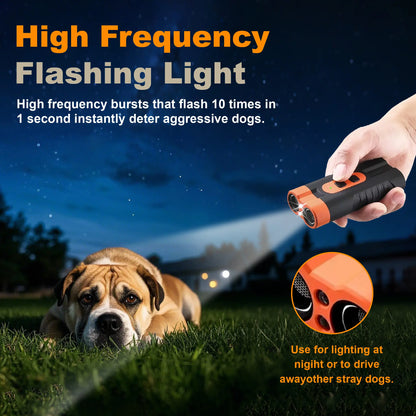 Ultrasonic Dog Bark Deterrent Training Device - Rechargeable, Dual Emitters, 50Ft Range, 25Khz Frequency, Flashlight Feature, Portable Design, Complete Kit for Indoor and Outdoor Behavior Management