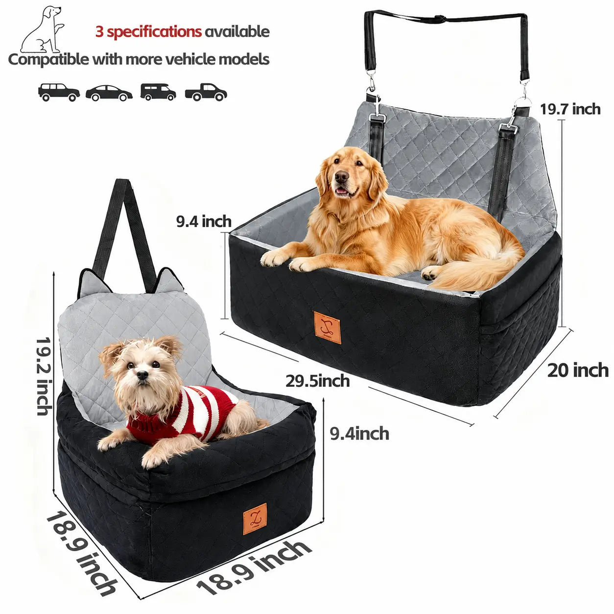 Zvrpet Fully Detachable and Washable Memory Foam Dog Car Seat with Adjustable Straps and Anti-Slip Bottom Cover for SUVs and Outdoor Use